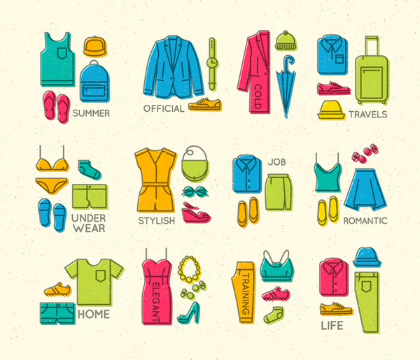 Ropa plana completa los iconos de color — Archivo Imágenes Vectoriales