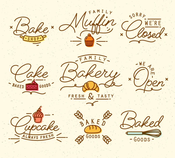 Symboles de boulangerie plats brun — Image vectorielle