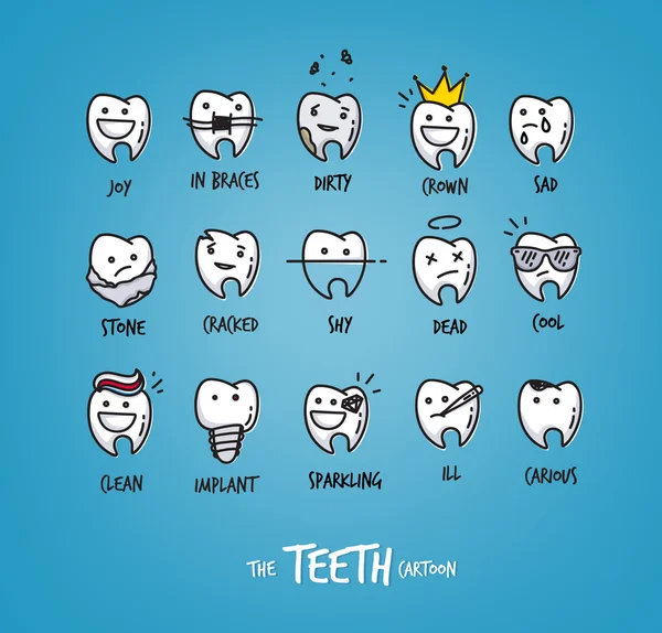 Dentes personagens felizes — Vetor de Stock