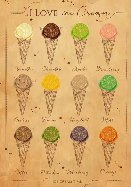 Ice cream menu kraft — Wektor stockowy