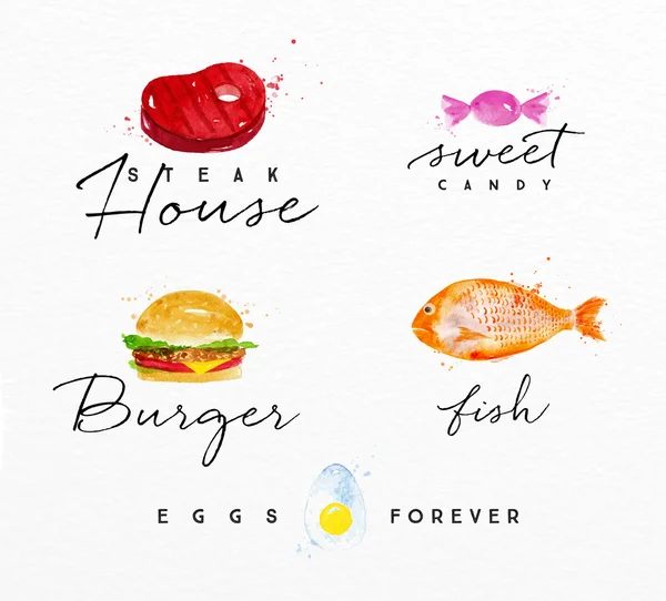 Étiquettes alimentaires aquarelle — Image vectorielle