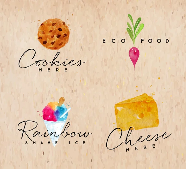 Etiquetas de alimentos aquarela —  Vetores de Stock