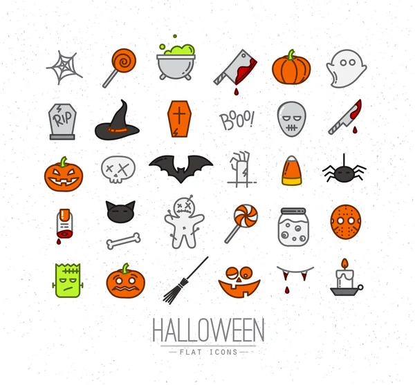 Iconos planos temáticos de Halloween — Vector de stock