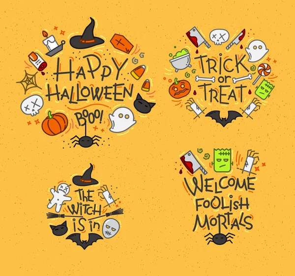 Halloween monogramas planos temáticos —  Vetores de Stock