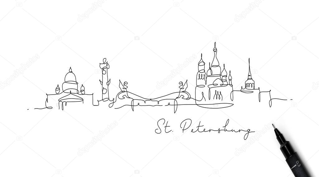 City silhouette st petersburg in pen line style drawing with black lines on white background