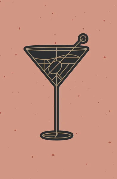 Art Deco Cóctel Sucia Martini Dibujo Estilo Línea Sobre Fondo — Archivo Imágenes Vectoriales