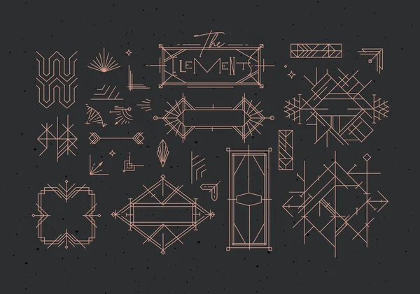 Арт Деко Старовинні Елементи Дизайну Малювання Стилі Лінії Темному Фоні — стоковий вектор