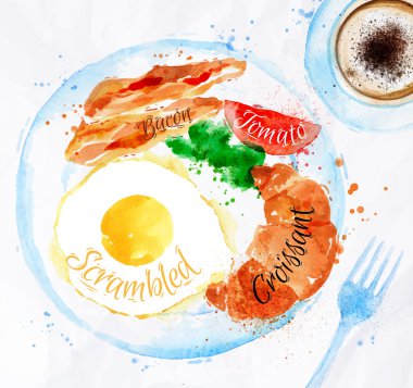 Kahvaltı suluboya Pastırmalı yumurta