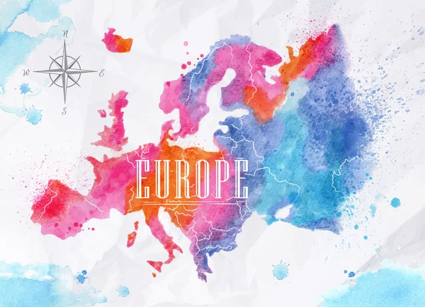 Aquarell Europakarte rosa blau — Stockvektor