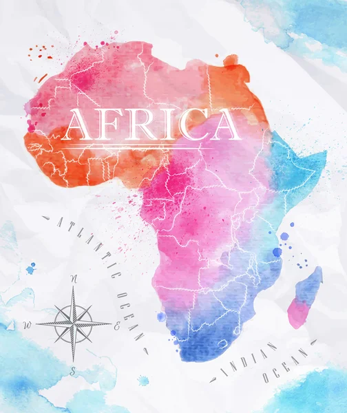 Carte aquarelle Afrique rose bleu — Image vectorielle