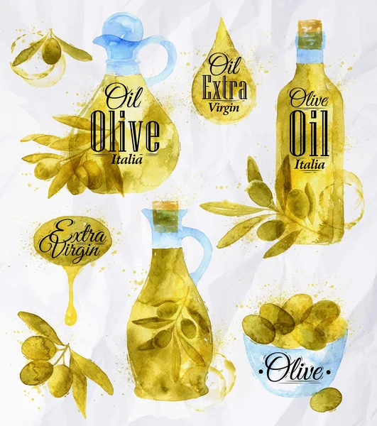 Watercolor drawn olive oil — Stock Vector