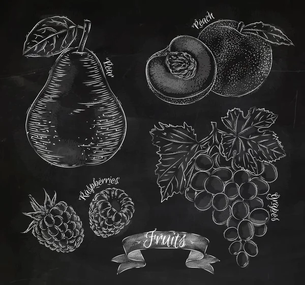 Poire aux fruits, pêche, framboise, craie de raisin — Image vectorielle