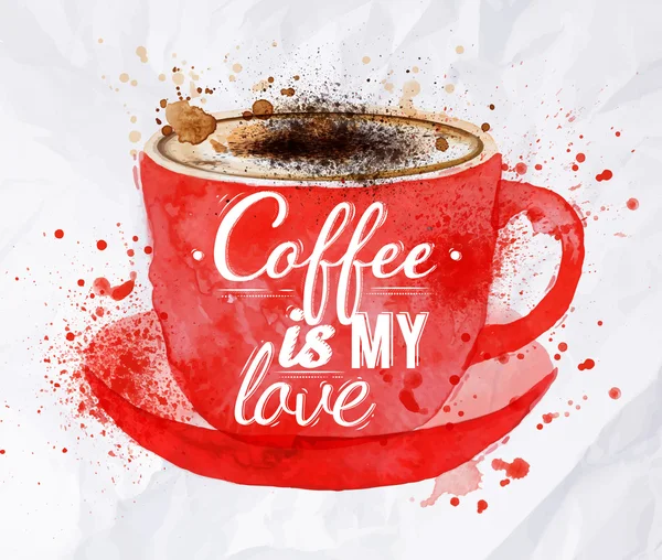 Suluboya kırmızı fincan kapuçino