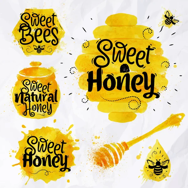 Aquarelles symboles miel — Image vectorielle