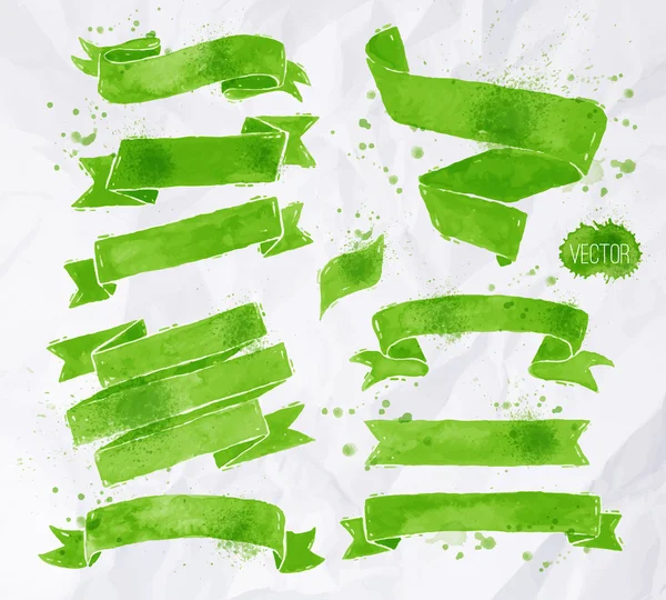 Zelené stužky akvarely — Stockový vektor