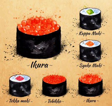 Sushi watercolor Maki in kraft clipart