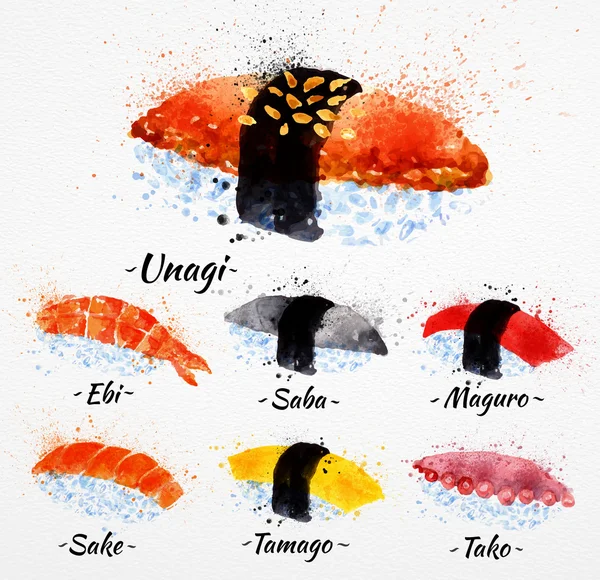 Sushi watercolor — Stock Vector