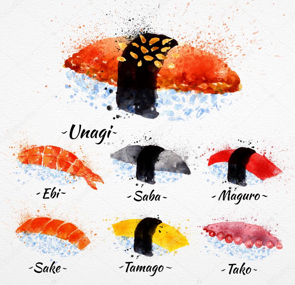 Sushi watercolor