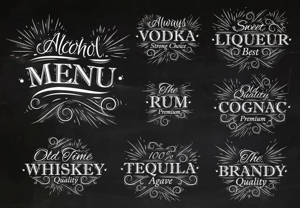 Set de carta de alcohol tiza — Vector de stock