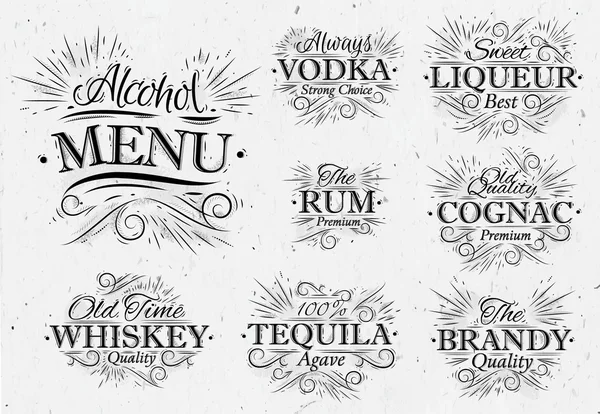 Zestaw alkohol menu vintage — Wektor stockowy