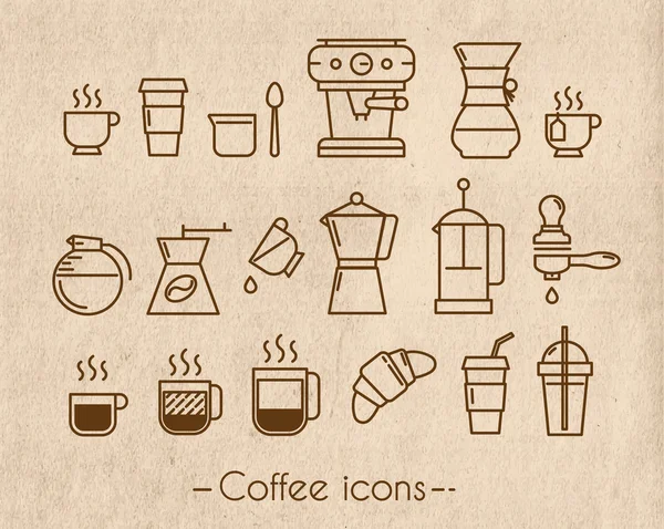 Kaffee-Ikonen mit Handwerk — Stockvektor