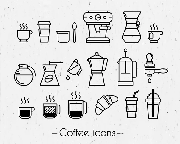 Кофейные иконы с бумагой — стоковый вектор