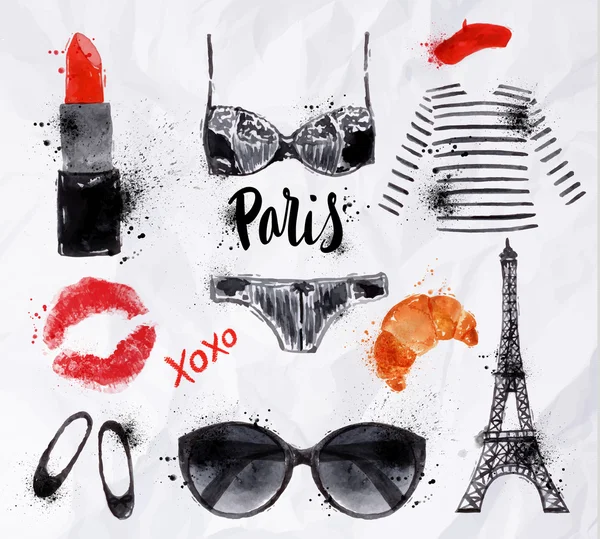 Conjunto Paris aquarela — Vetor de Stock