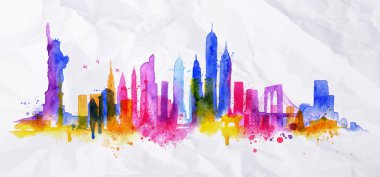 Siluet bindirme şehir New york