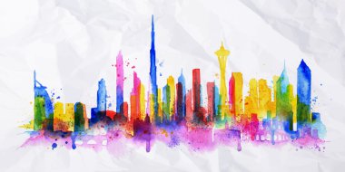 Siluet bindirme şehir Dubai