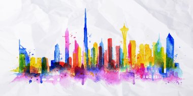 Silhouette overlay city Dubai clipart