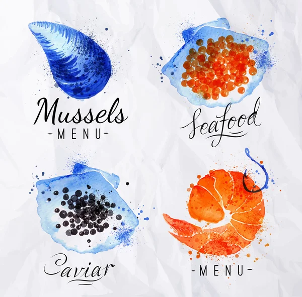 Watercolor signs seafood — Stock Vector