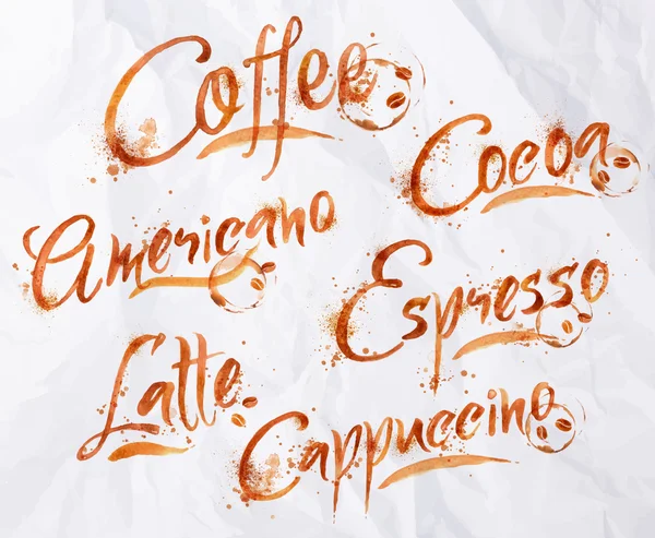 Lettering gotas de café — Vector de stock