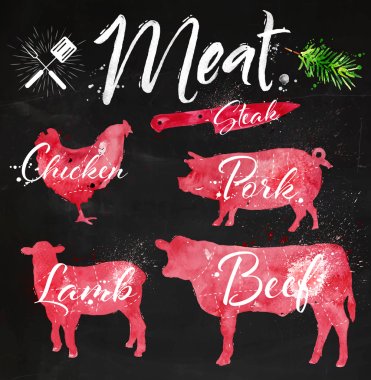 Set meat silhouettes red chalk