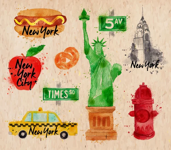 Nueva York símbolos kraft — Vector de stock