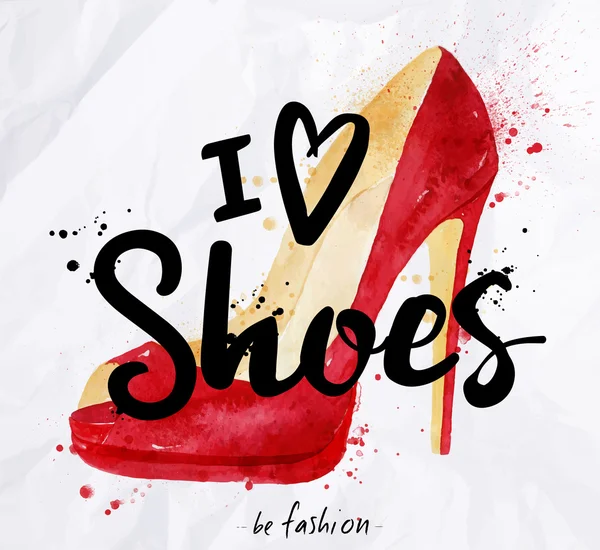 Watercolor poster lettering i love shoes — Stock Vector