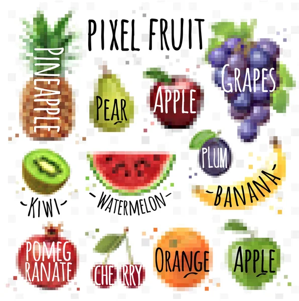 Fruits drawing in pixel style — Stock Vector