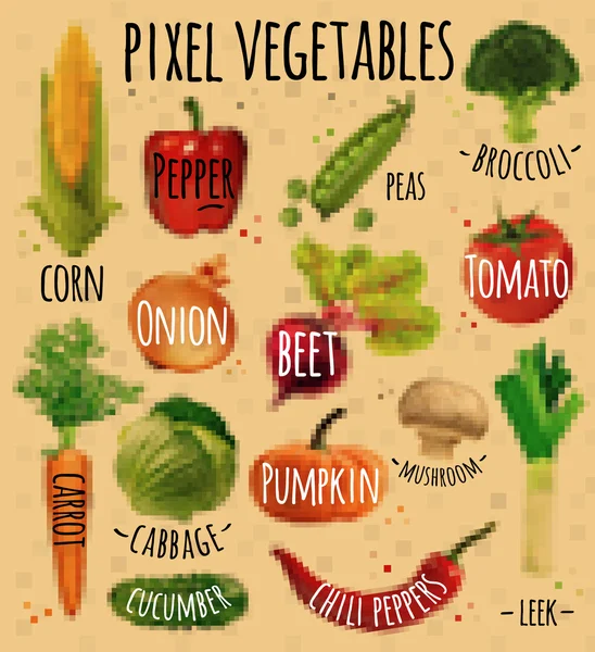 Gemüse in Pixeln zeichnen — Stockvektor