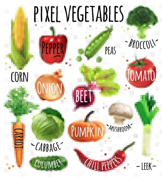 Menggambar sayuran dalam piksel - Stok Vektor