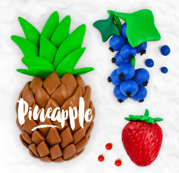 Plasticine fruits pineapple — Stock Vector