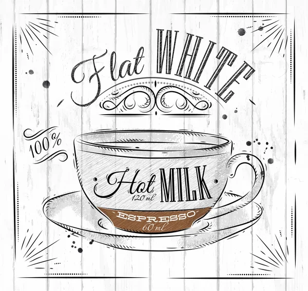 Poster flat white, hot milk — Stock Vector