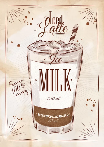 Cartaz gelado latte kraft — Vetor de Stock