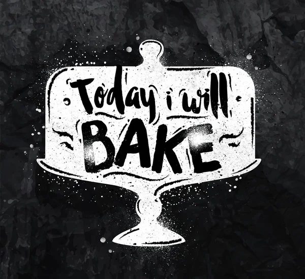 Dessin sur tableau noir avec gâteau et lettrage — Image vectorielle