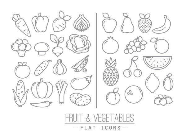 Flat Fruits Vegetables Icons