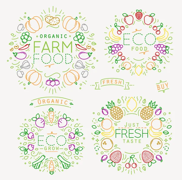 Fruits Légumes Monogrammes Couleur — Image vectorielle