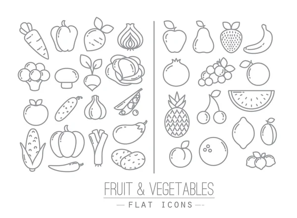 Иконы плоских фруктов и овощей — стоковый вектор