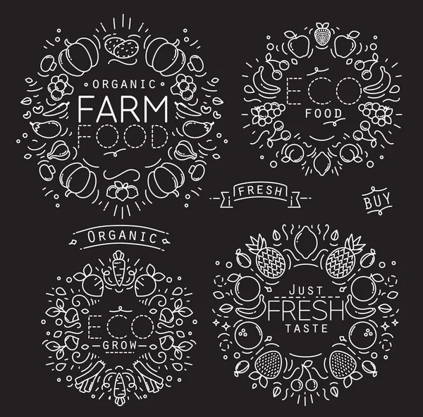 Fruits Vegetables Monogram Black Stock Illustration