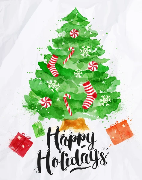 水彩海报圣诞树 — 图库矢量图片