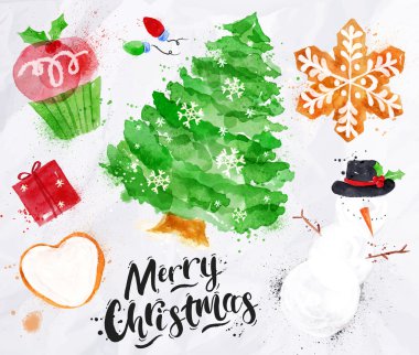 Watercolor Christmas symbols vector Watercolor Christmas symbols vector