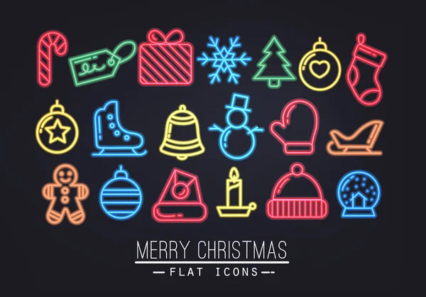 Christmas flat icons neon — Stock Vector