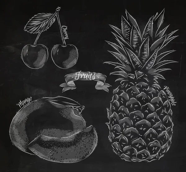 Plody třešně, mango, ananas křída — Stockový vektor